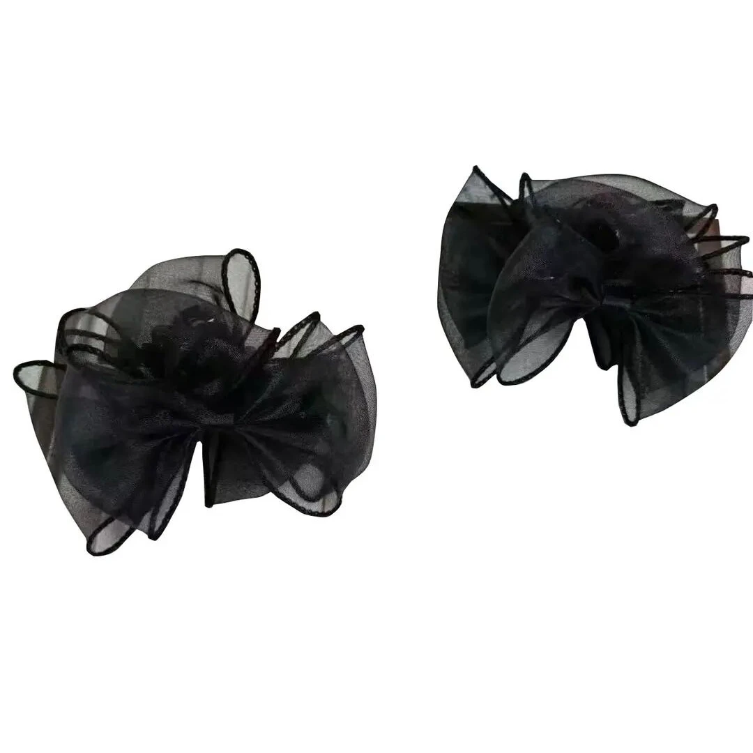 网红同款法式气质百搭简约高级感千金风网纱蝴蝶结泡泡纱抓夹7cm