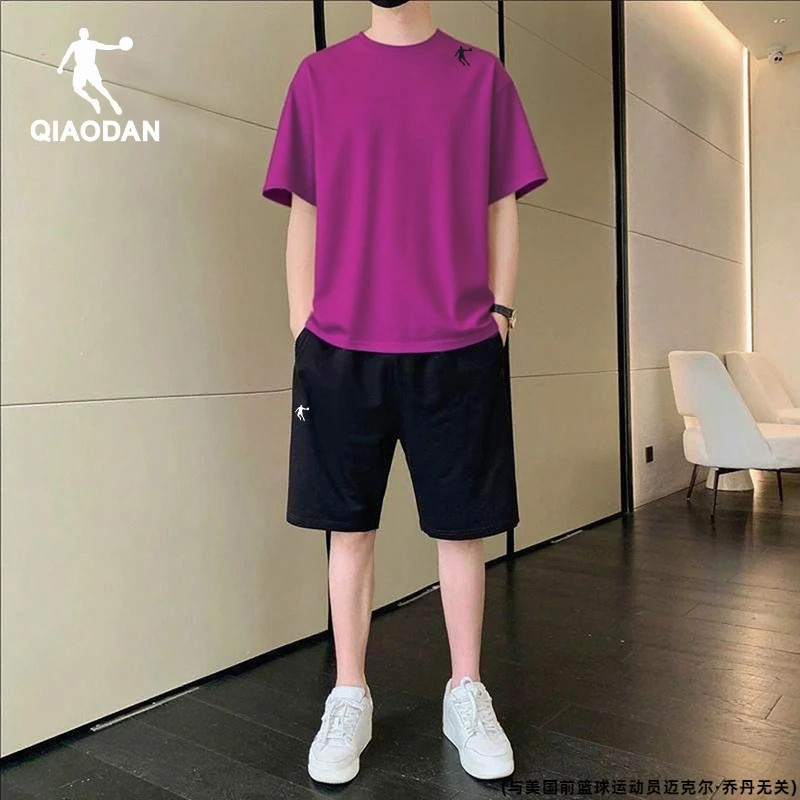 乔丹运动套装男夏季薄款冰丝透气速干短袖短裤跑步男生夏装两件套