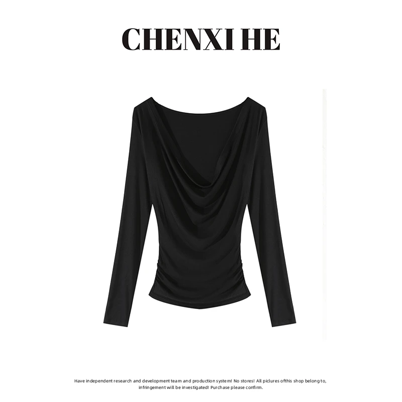 何晨曦 设计款~修身荡领上衣T0719C