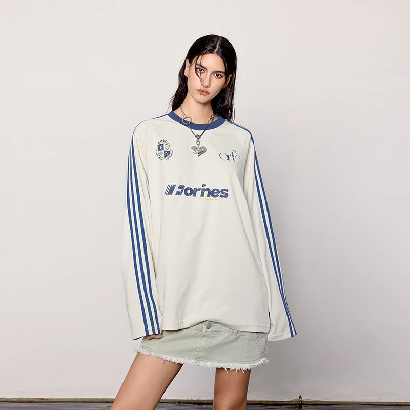 FORNINES速干运动长袖T恤男女潮牌撞色卫衣情侣上衣春秋美式球衣