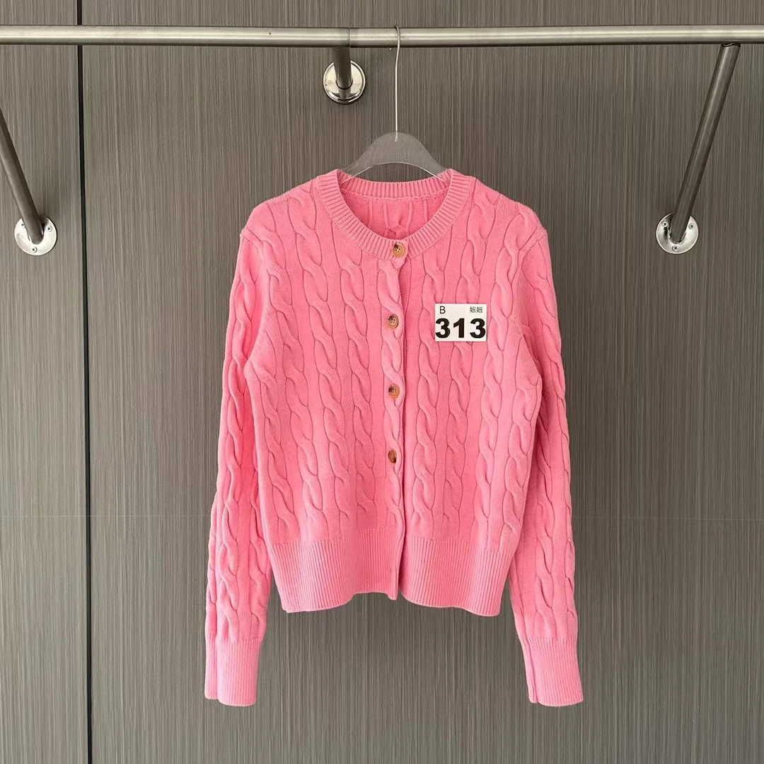 《妞妞》秋季纯色百搭麻花毛衣针织开衫078011-粉色