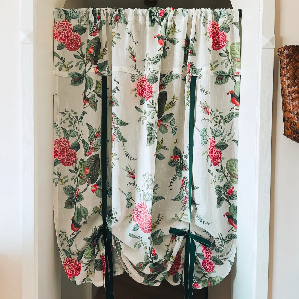 《花鸟春韵》亚麻布艺厨房卧室卫生间隔断客厅半遮挡隐私帘子罗马帘