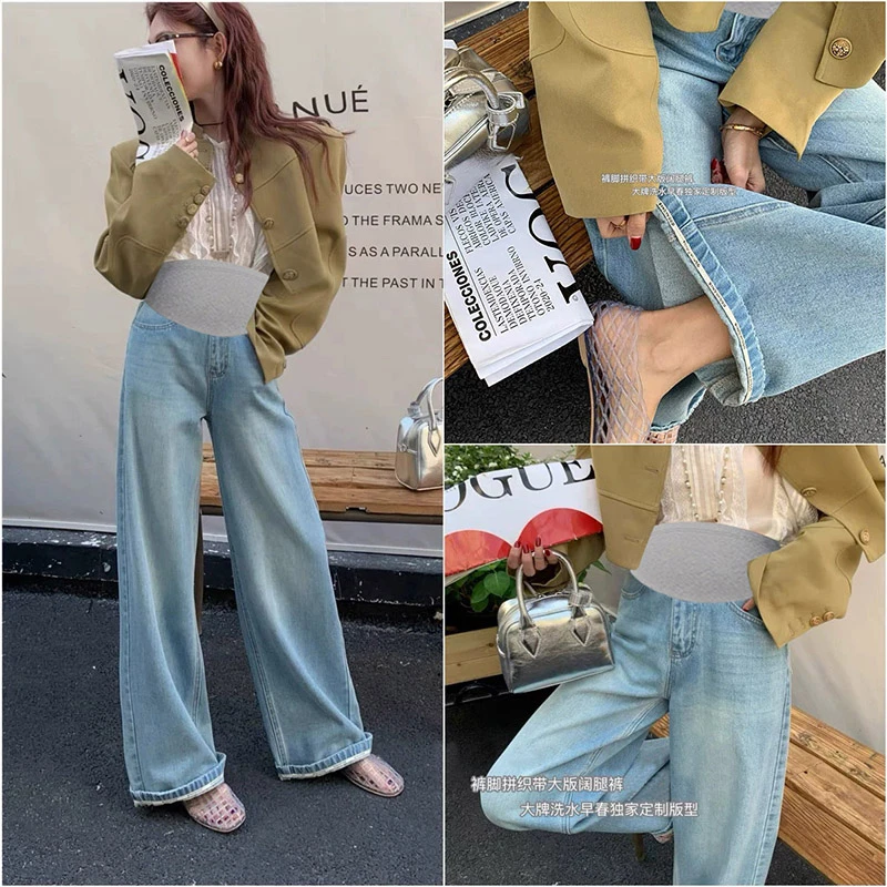 时尚气质孕妇牛仔裤夏季显瘦韩版牛仔孕妇直筒休闲外穿托腹牛仔裤