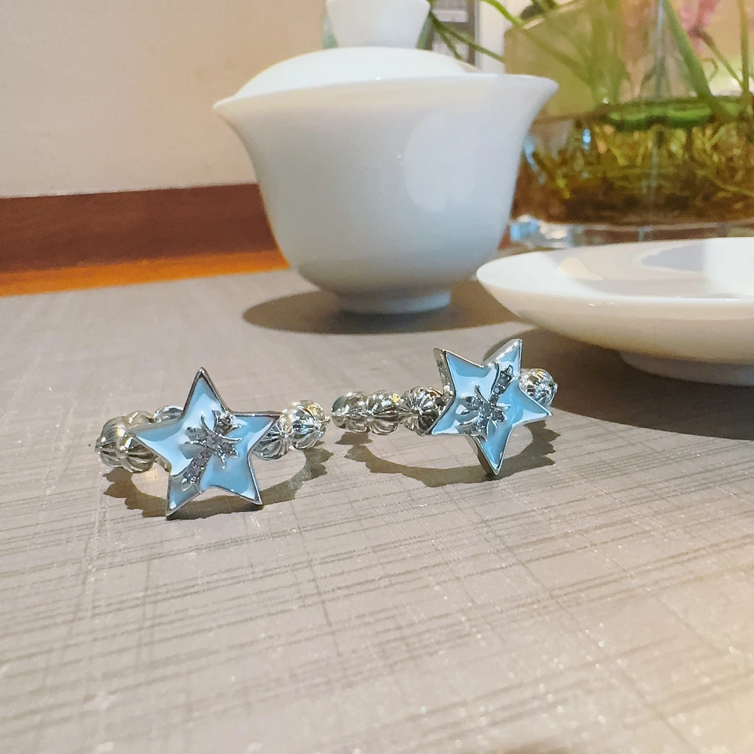 铜合金耳饰 9005 蓝色滴油星星耳圈