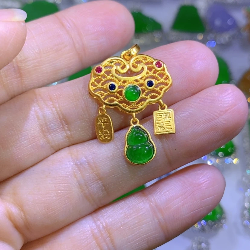【闪购商品】翡翠挂件银S925镶嵌天然翡翠