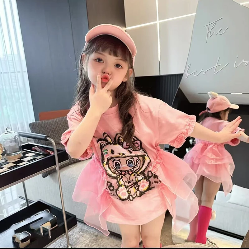 女童拉布布连衣裙夏季2025新款儿童网红公主裙女宝宝卡通网纱裙子