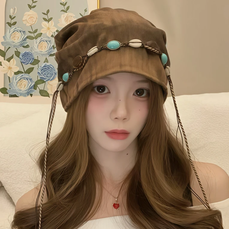 秋冬波西米亚扎染包头无檐帽冷帽流苏文艺风堆堆帽女