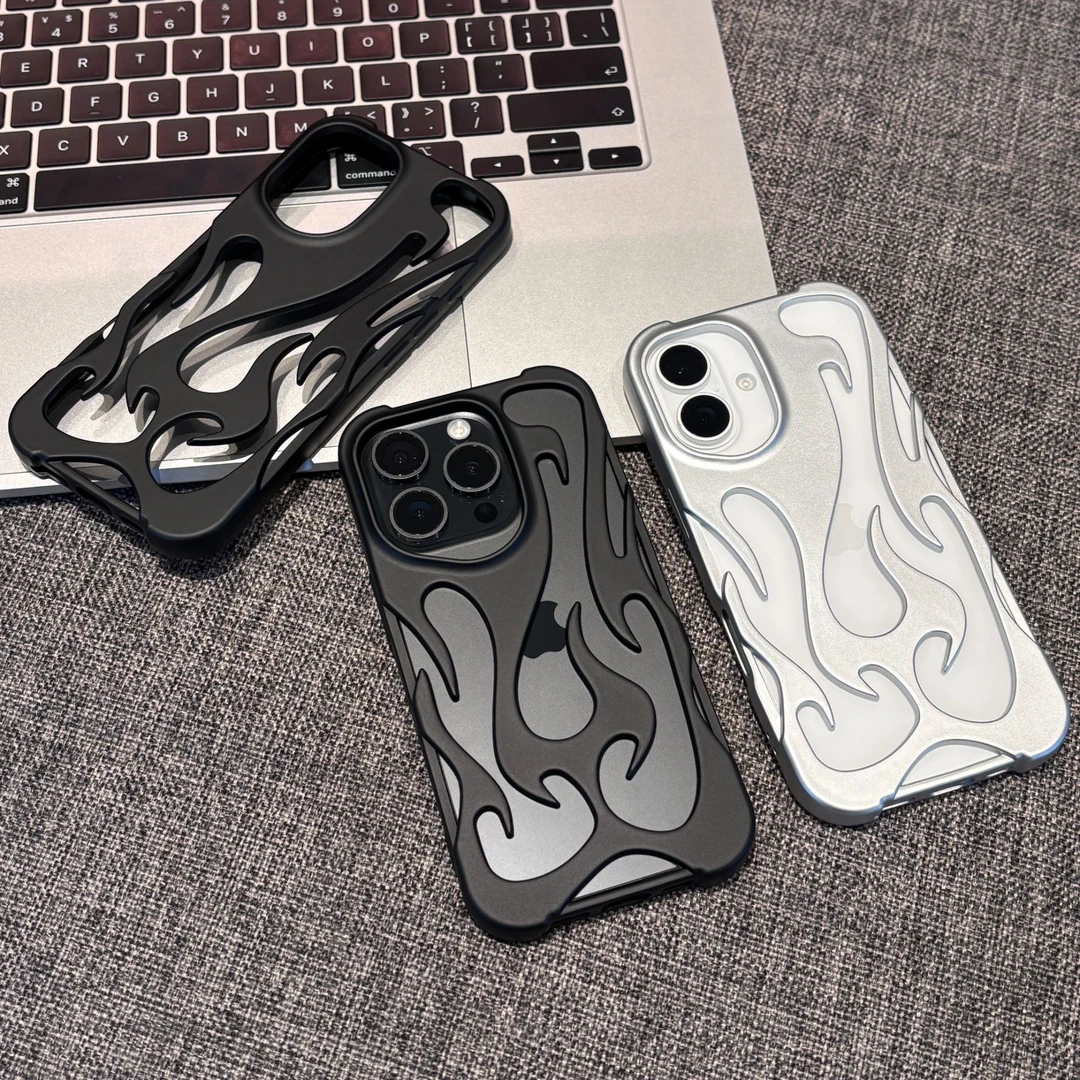 飞虎胜高级感创意火焰镂空适用苹果16/15Promax手机壳iPhone14/13