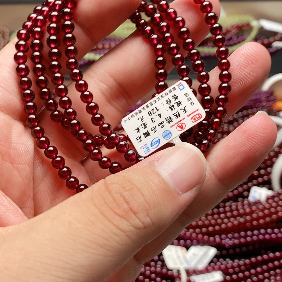 悲***饭手链未镶嵌石榴石4.3mm酒红色
