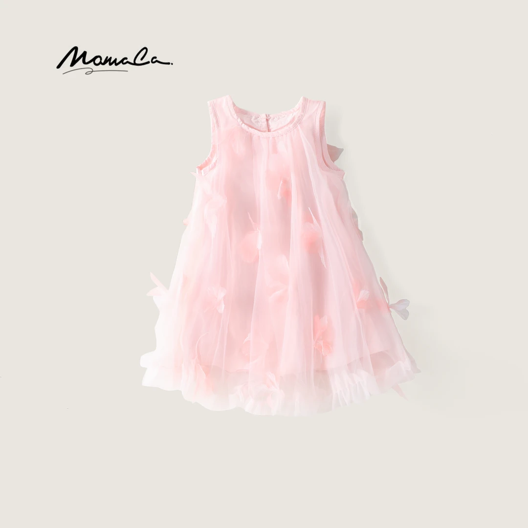 MOMOCO女童夏季新款儿童百搭洋气设计蝴蝶碎花连衣裙77620477015