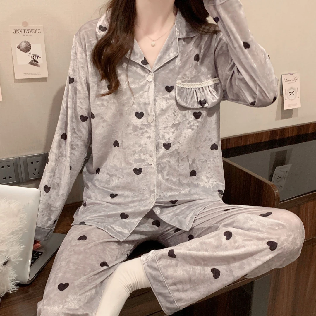 流光风睡衣新款女款春秋冬季保暖舒适可外穿大码宽松长袖长裤套装