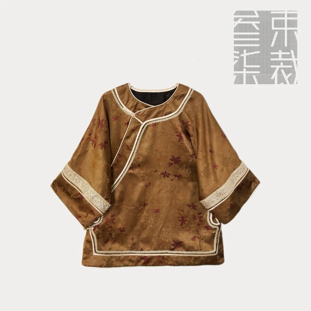 A716【原野焦糖】夏季新款重磅刺绣桑蚕丝斜襟上衣设计款