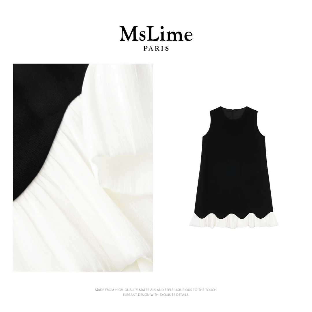王嬛嬛MsLime25年新款【花蕊】无袖黑色连衣裙 HD2C0256