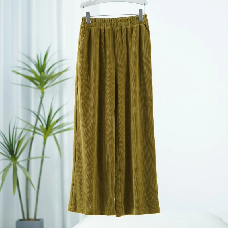 【诗M】O-436-1  女装休闲雪尼尔阔腿裤茶棕色2526052