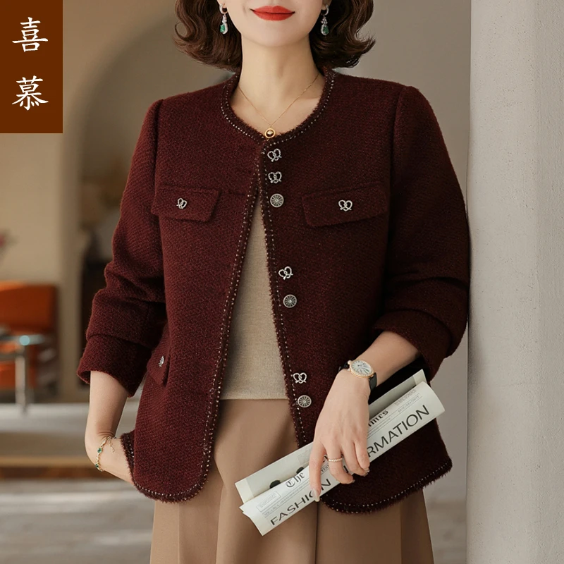 时尚妈妈装小香风短款外套2025秋装新款洋气高贵中老年气质上衣