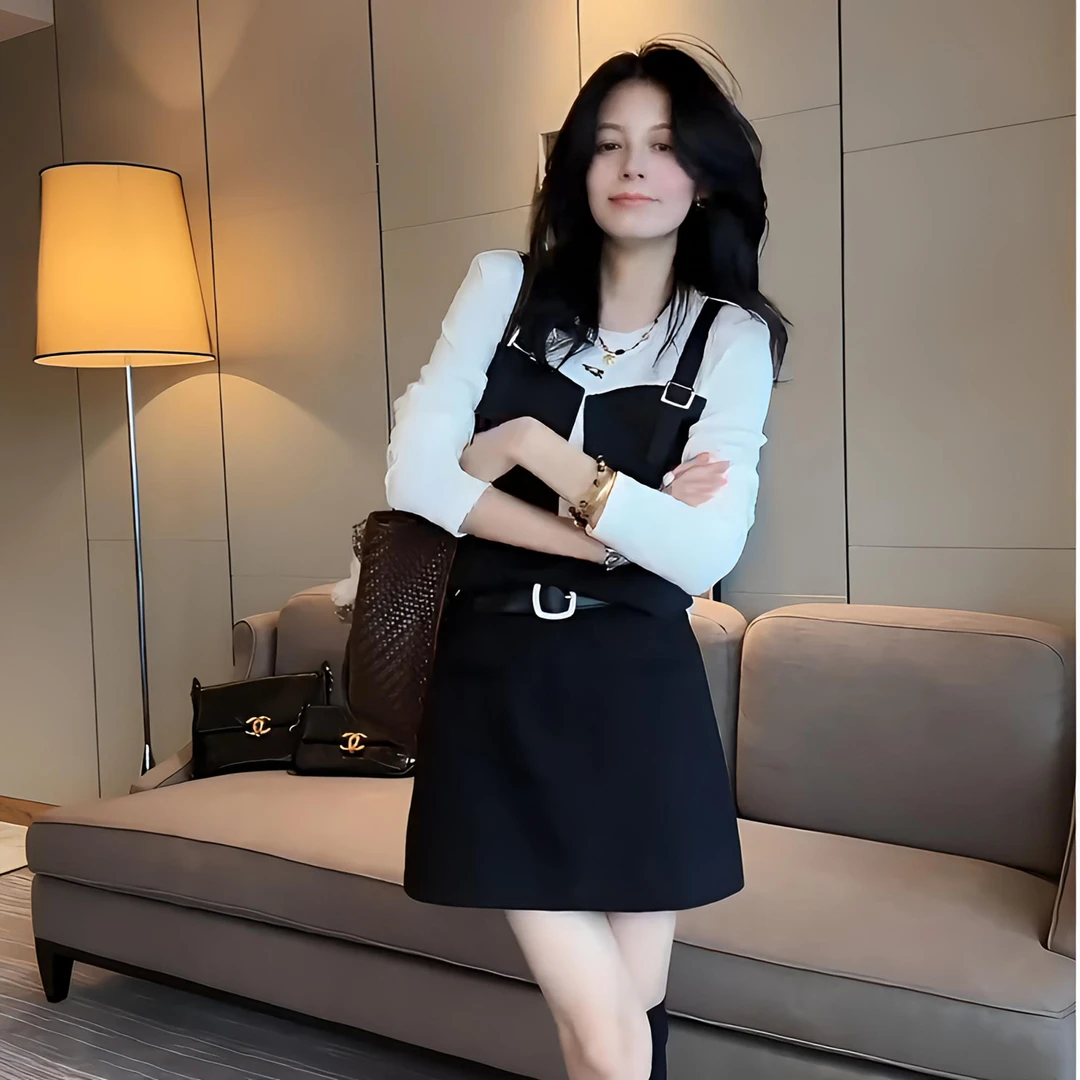 2025秋新款韩版高端休闲气质洋气时尚小众拼接假两件圆领长袖T恤