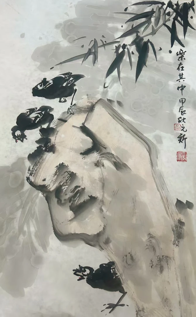 花鸟国画《樂在其中》尺寸：69*46（厘米）宣纸装饰