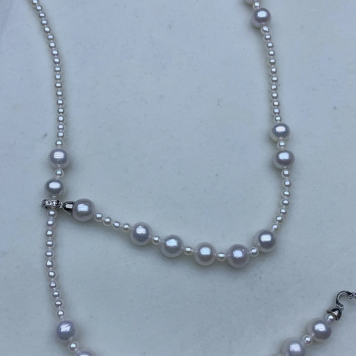 颈饰银S925镶嵌淡水珍珠不规则毛衣链60长