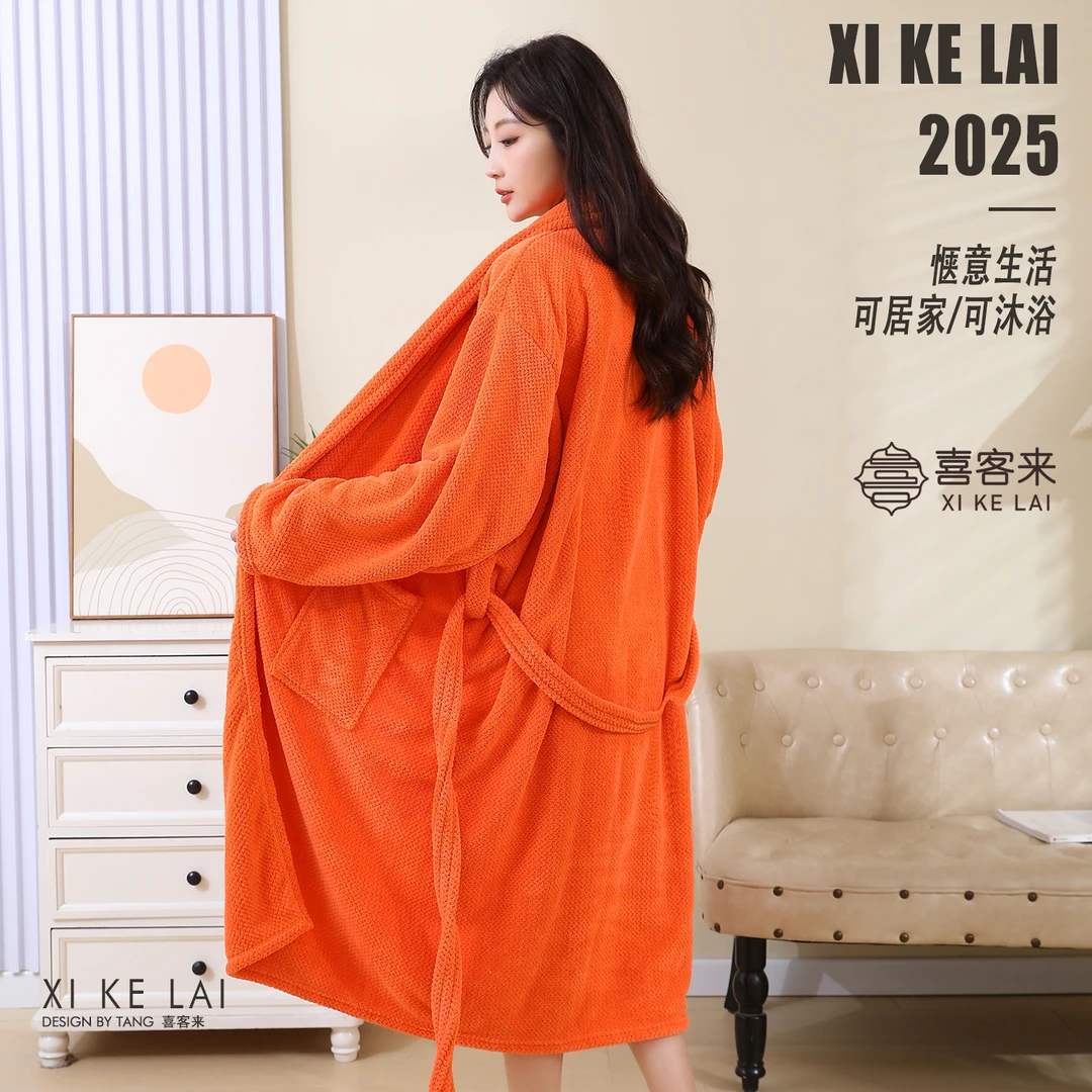 喜客来高档浴袍加厚秋冬家居服保暖睡袍洗澡情侣浴衣长款吸水速干