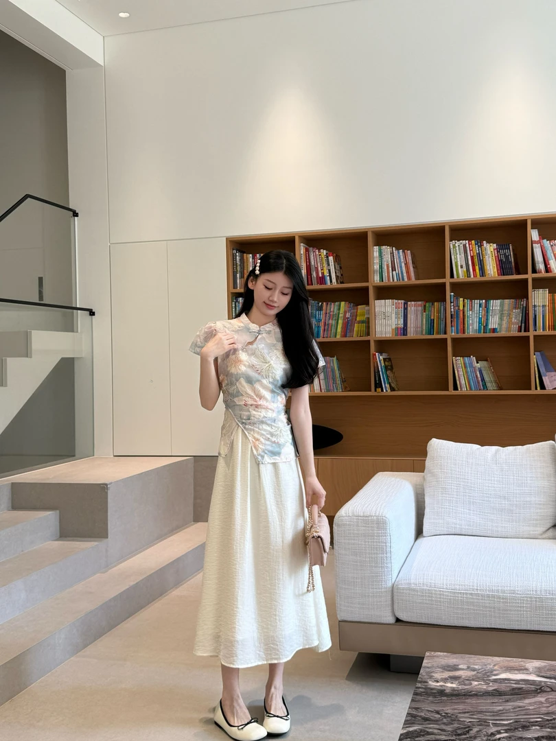 新中式甜美假两件改良旗袍连衣裙女2025夏季新款修身显瘦气质长裙