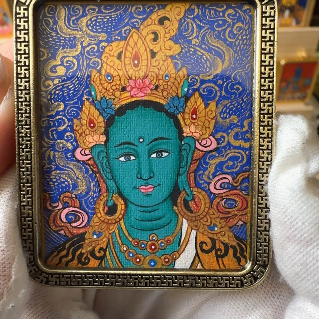 吊坠绚**彩绿度母 纯手绘 4*5尺寸