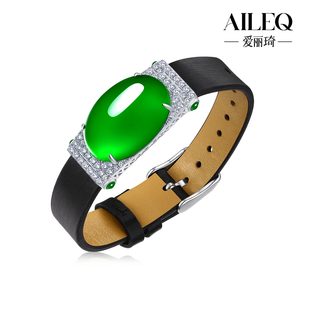 AILEQ925银镶天然玉髓新品满绿鸽子蛋手链时尚品质珠宝欧若风腕带