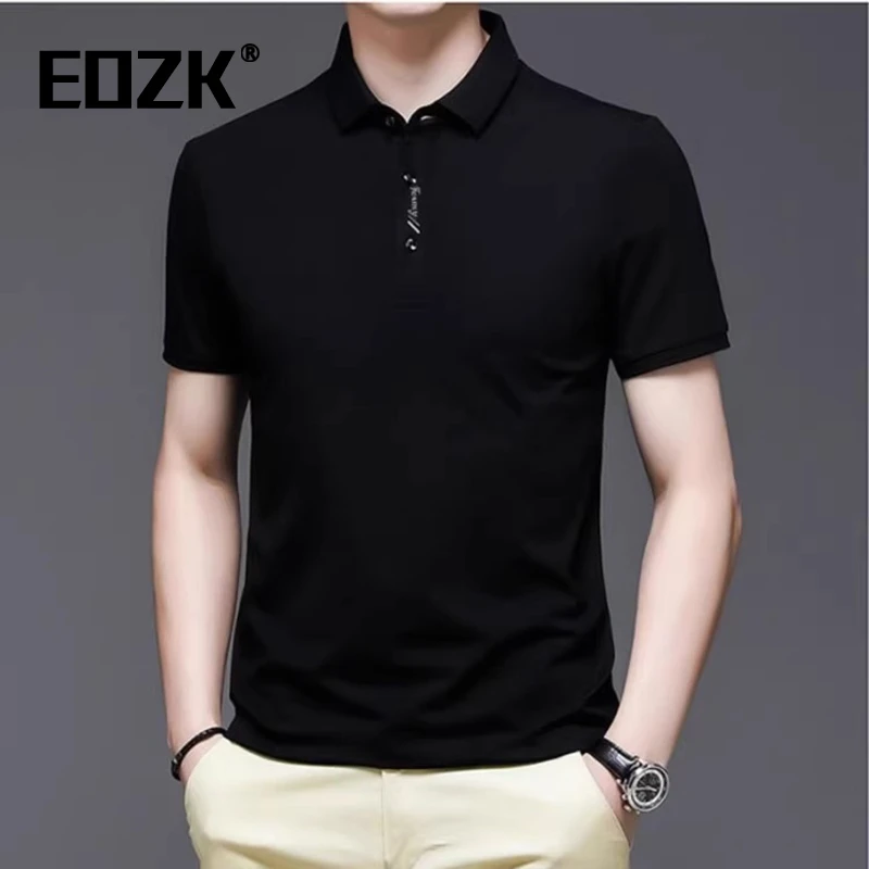 Eozk翻领标准商务绅士短袖2025年夏季T恤休闲百搭男士纯色polo衫