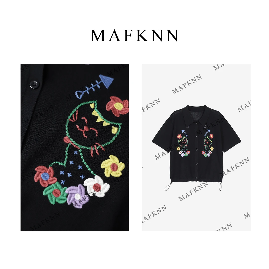 MAFKNN/玛肯时尚休闲简约纯色百搭小猫针织小衫上衣MK12414