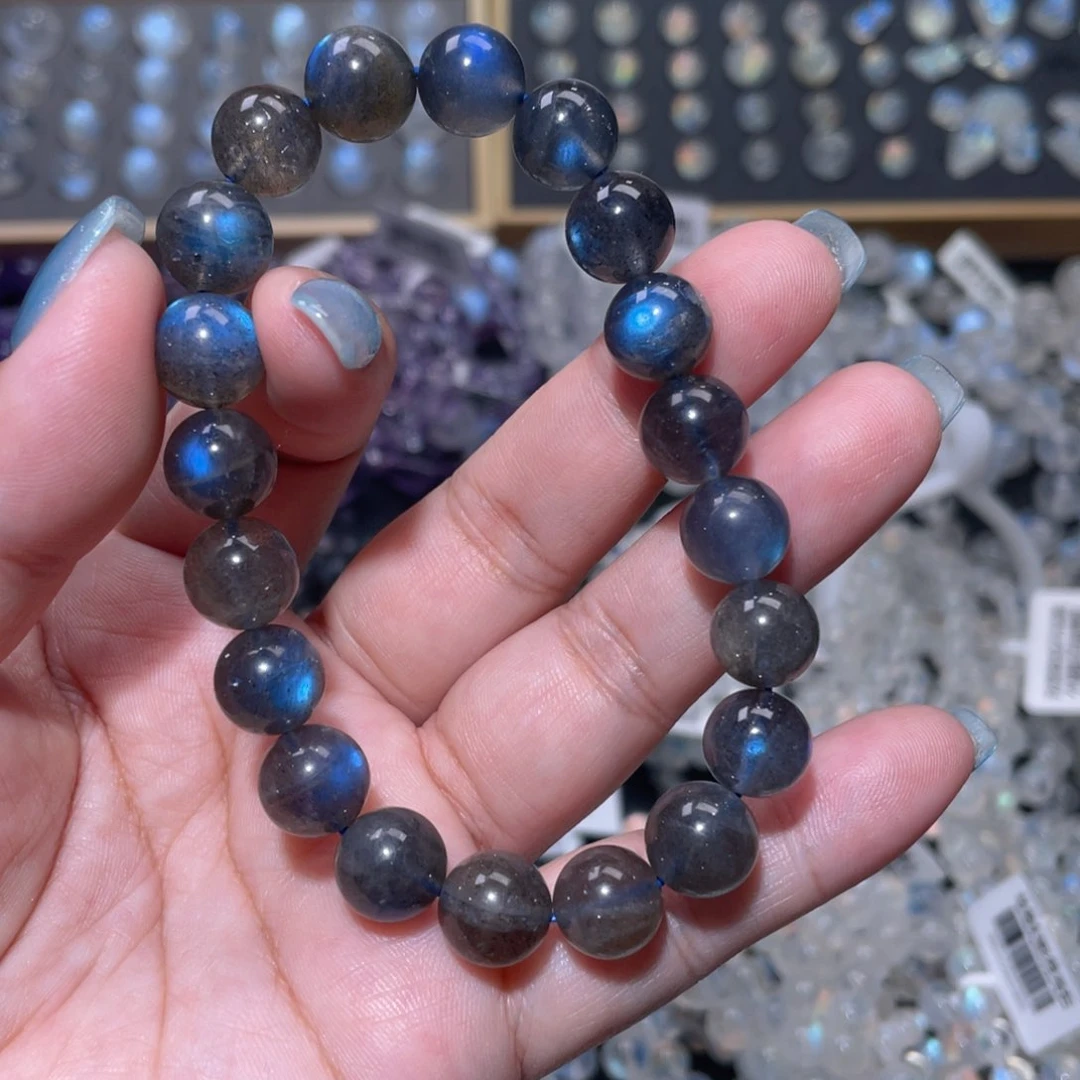 无***i手链未镶嵌长石马岛黑体纯蓝光灰月光手链10mm