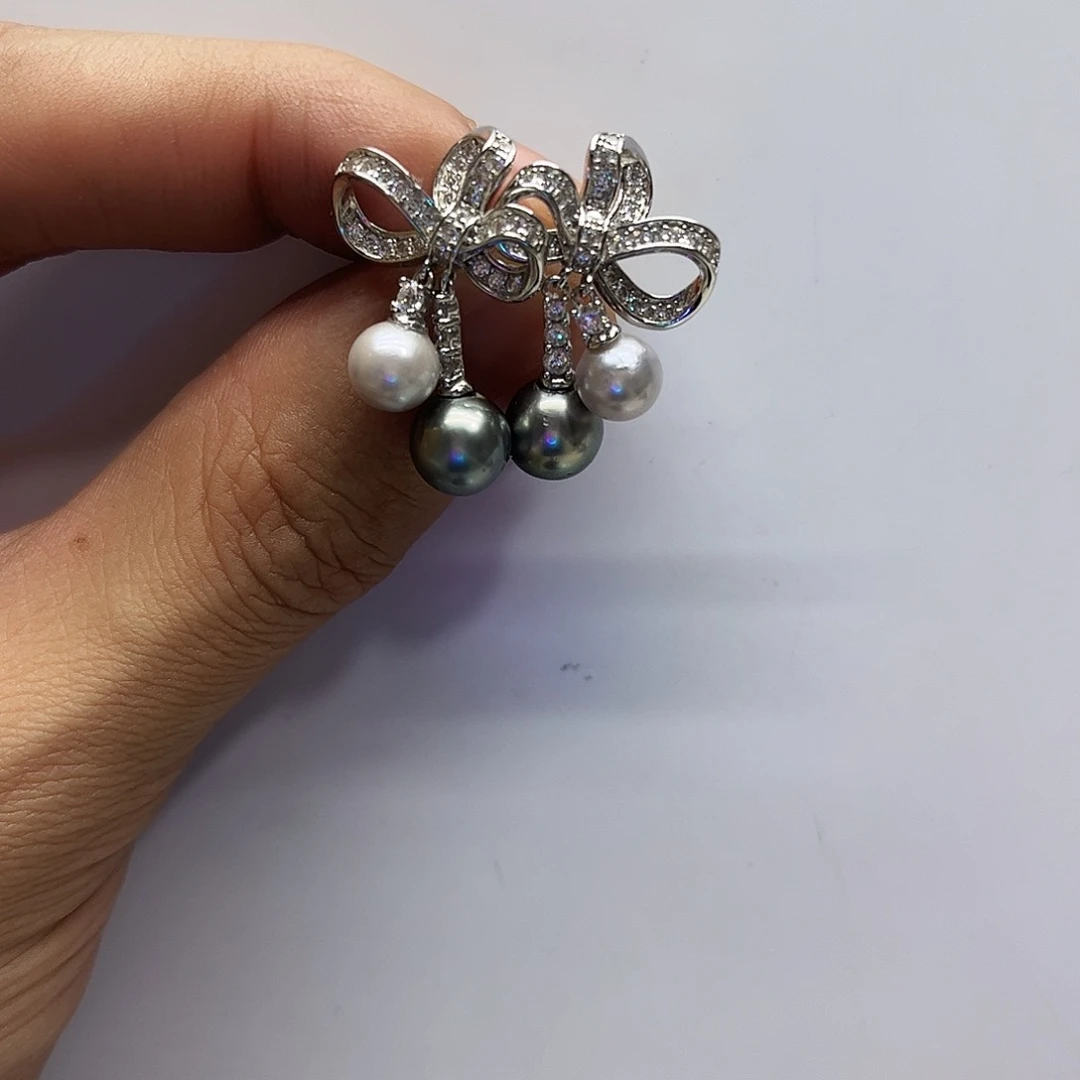 银S925镶嵌耳饰海水珍珠