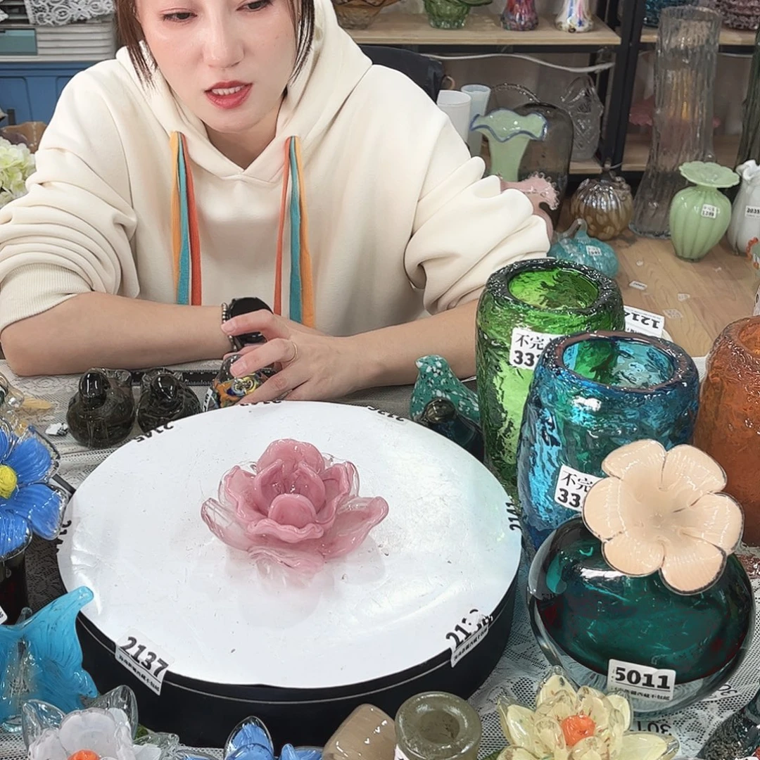 荷花烛台 家悦琉璃花器摆件不完美