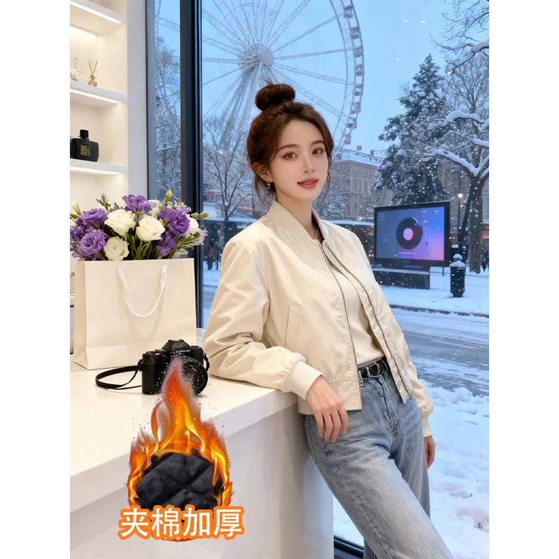 韩系时尚chic简约休闲加厚外套女冬季2025新款巨好看短款夹克上衣