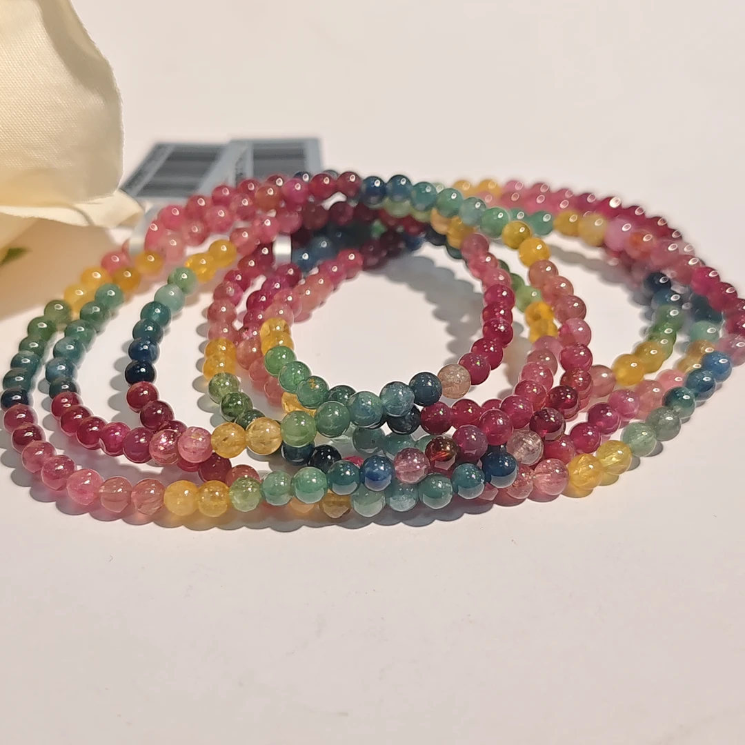 【书记甄选】天然碧玺三圈手链 多样性发一件 约4mm XL6003