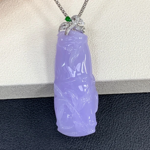 新品推荐·18k金冰胶紫罗兰竹节翡翠玉石缅A吊坠紫色