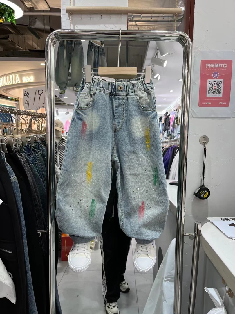 2025春款韩系休闲时尚百搭浅蓝色中大童牛仔裤