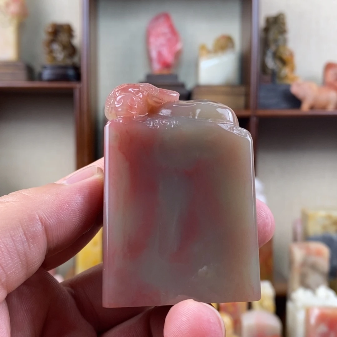 巴林石印石巴林鸡血石手工雕钮章