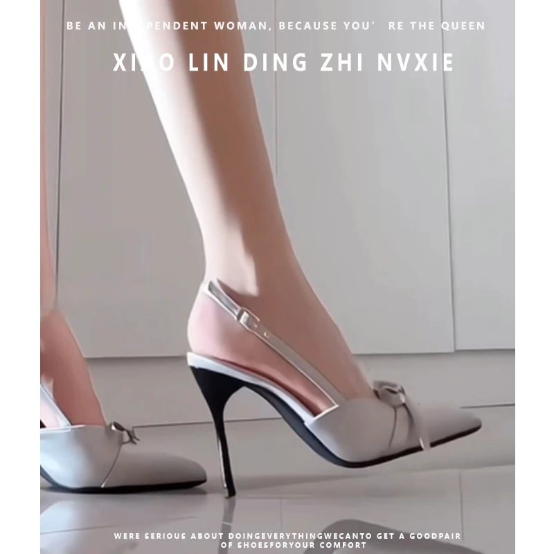 网红2025春夏新款单鞋一字带扣凉鞋包头浅口细跟性感职业高跟鞋女