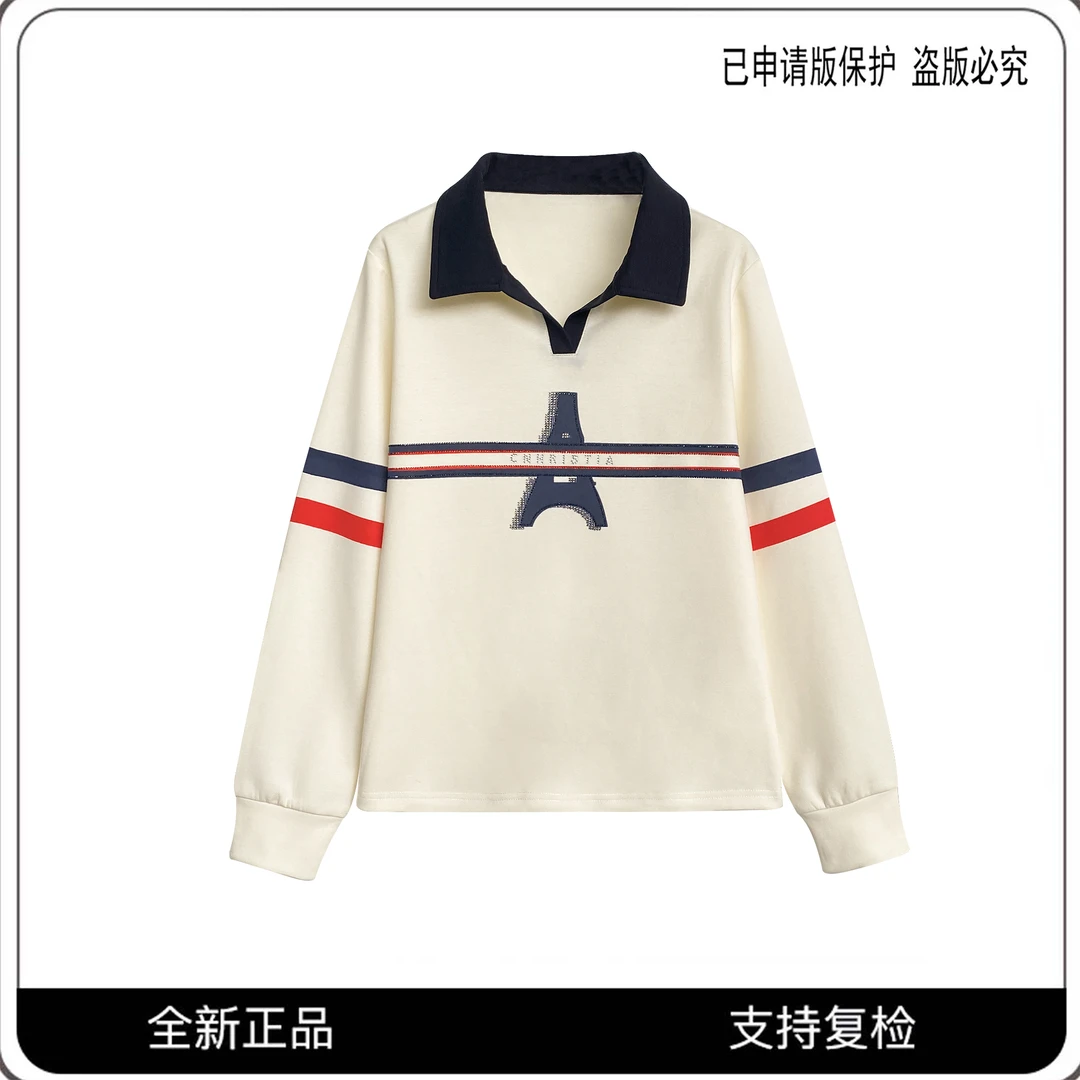 68131#CSIN轻奢时尚拼接烫钻长袖T恤2025显瘦休闲个性上衣潮