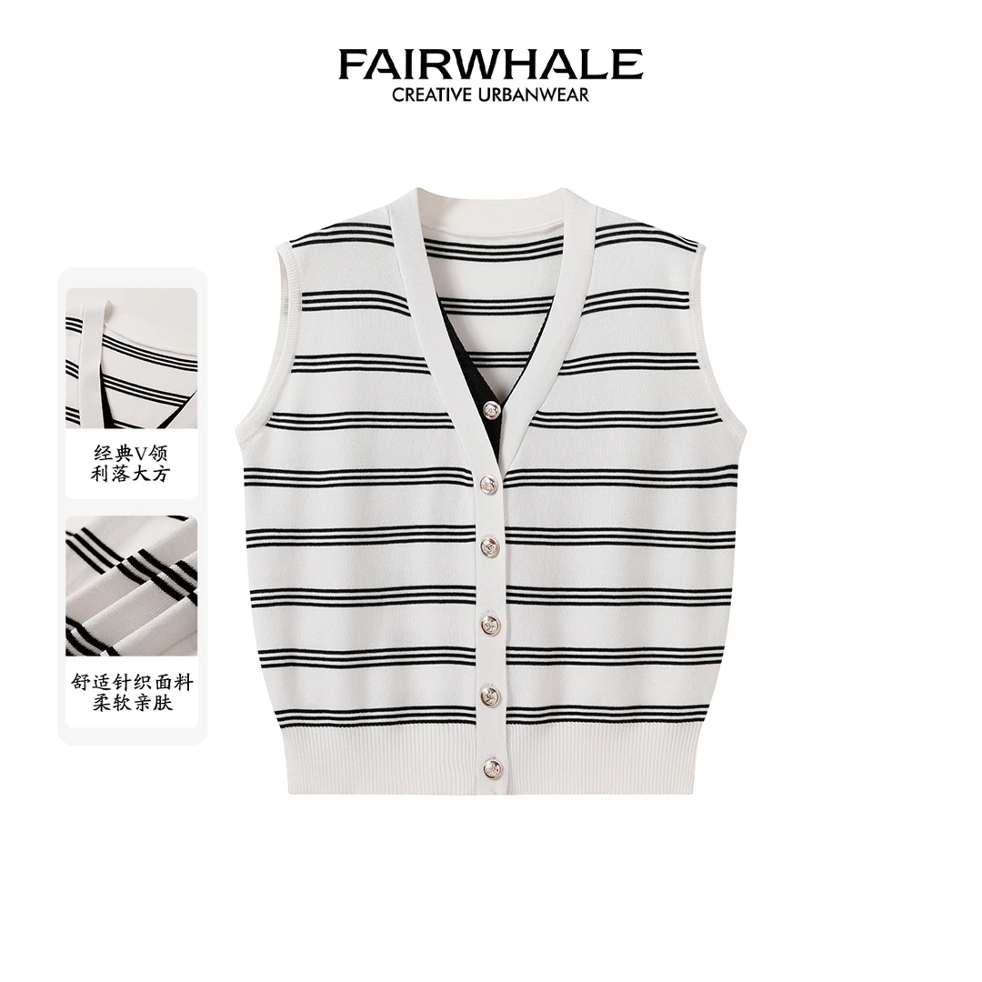 【重百粉丝专属】马克华菲女装V领质感假两件针织背心 F52004A132