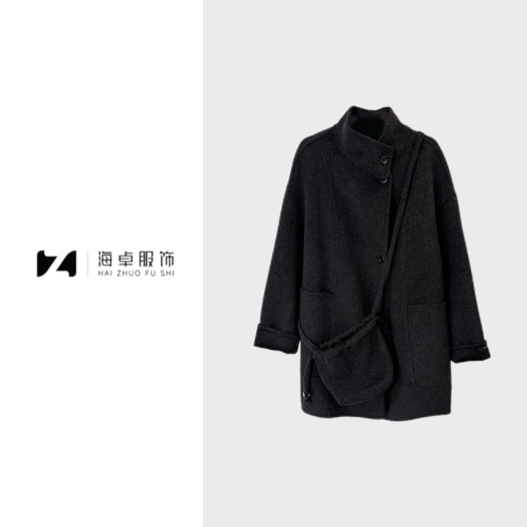 HAI ZHUO 斜挎包2025秋冬高领中长款宽松复古双面外套女25116