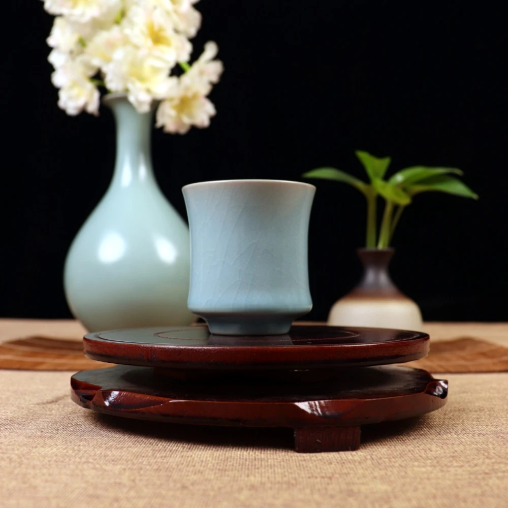 汝州原产地原矿釉仿古矮束腰主人杯全手工支钉烧开片可养陶瓷汝窑