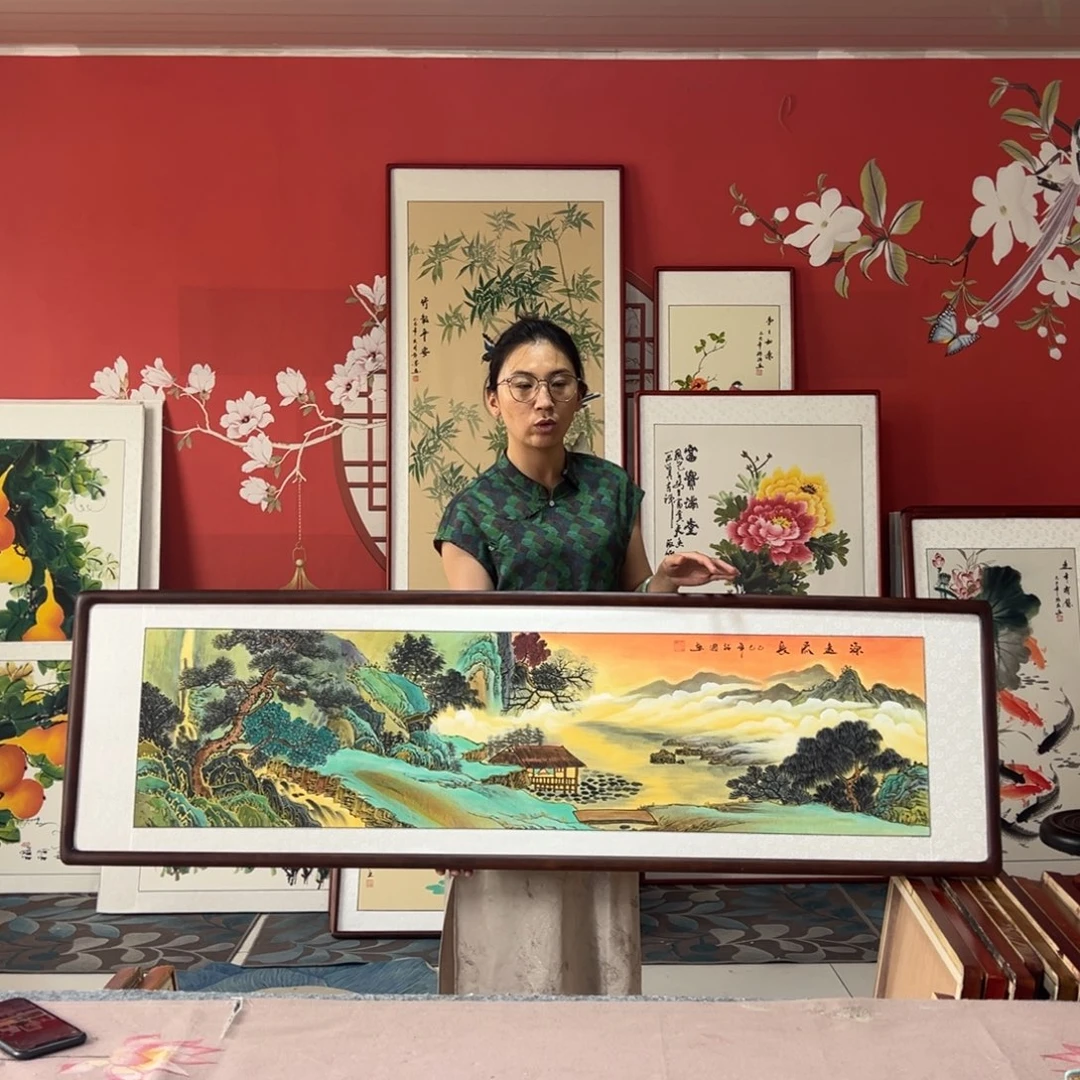 国画手写手绘带框包邮47✖️162国画作品