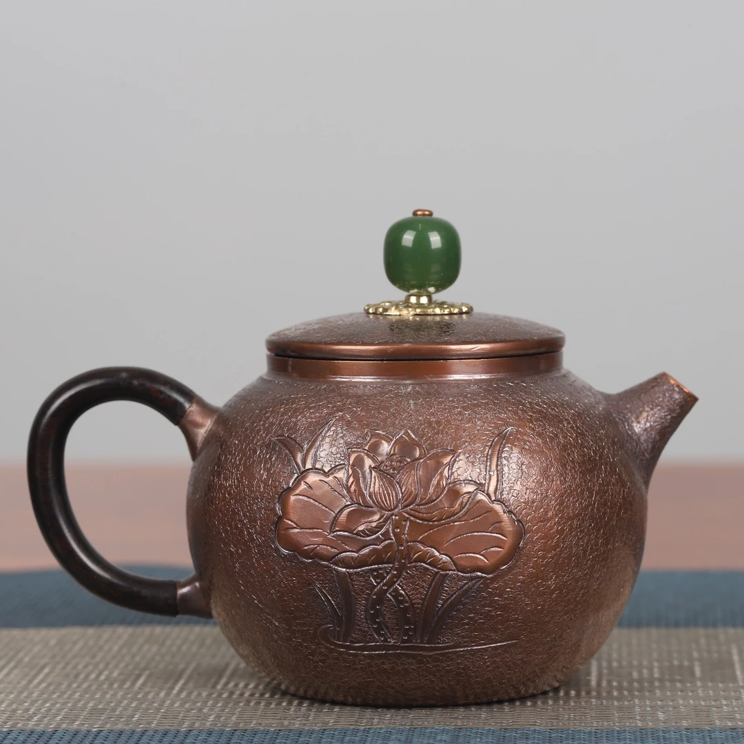 300cc纯手工一张打紫铜茶壶家用泡茶煮茶养生高端手工铜壶户外用