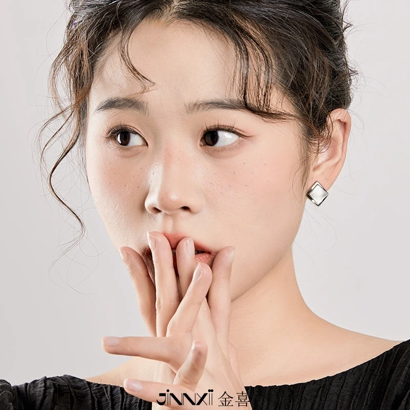 铜合金耳饰 JINNXII方·菱极简拉丝金属耳环女气质耳饰小众设计女