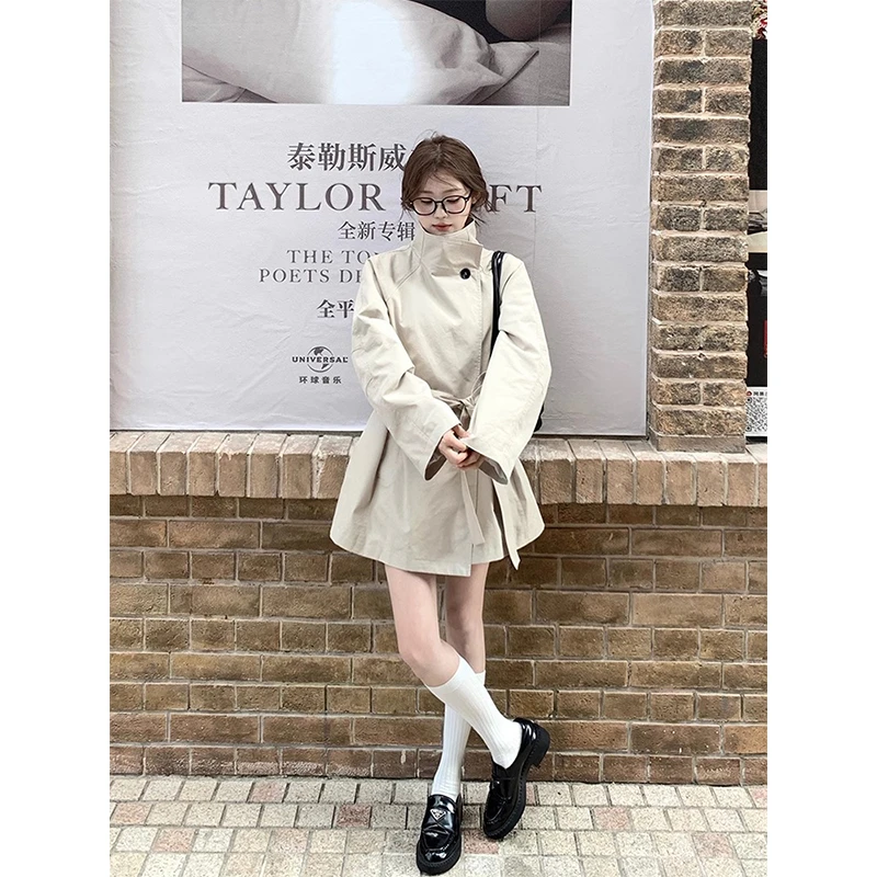 韩系立领风衣外套女春秋季最新款高级感气质英伦风中长款休闲大衣
