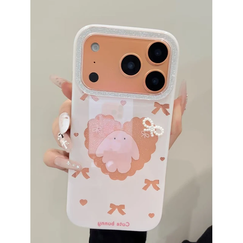 闪粉爱心兔子立体蝴蝶结手机壳适用苹果17promax/16卡通可爱ins