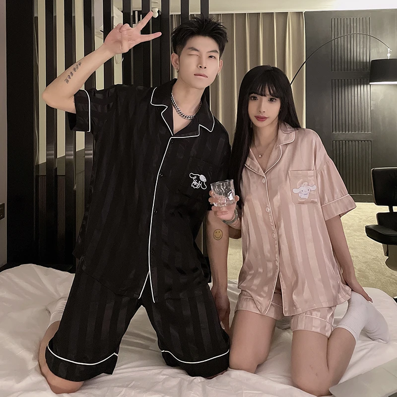 两套价情侣睡衣女夏季短袖冰丝薄款可爱学生男士宽松大码家居服