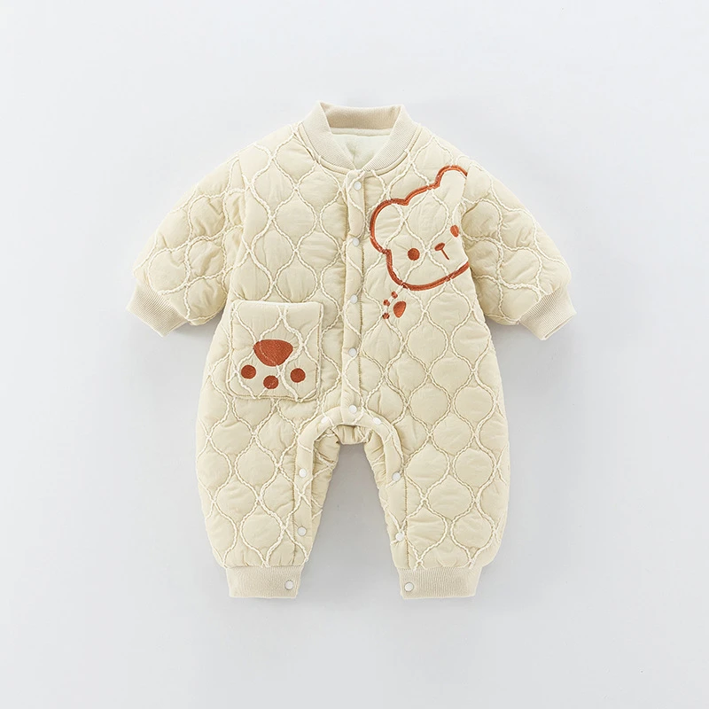 婴儿连体衣秋冬绗棉宝宝保暖加厚棉服可爱小熊棉衣外套冬季外出服
