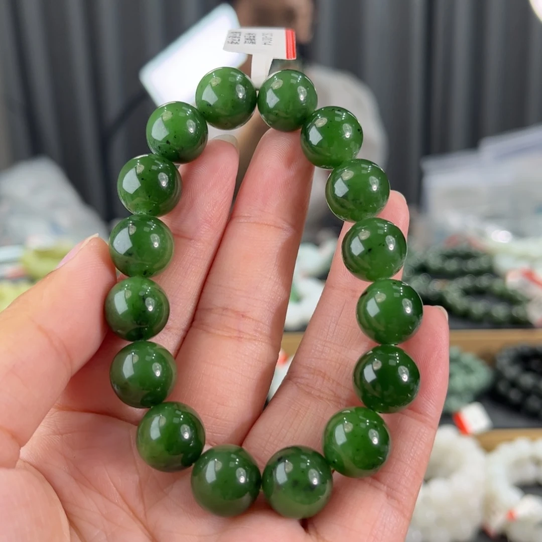 手串未镶嵌和田玉俄料红皮菠菜绿卡13圆珠