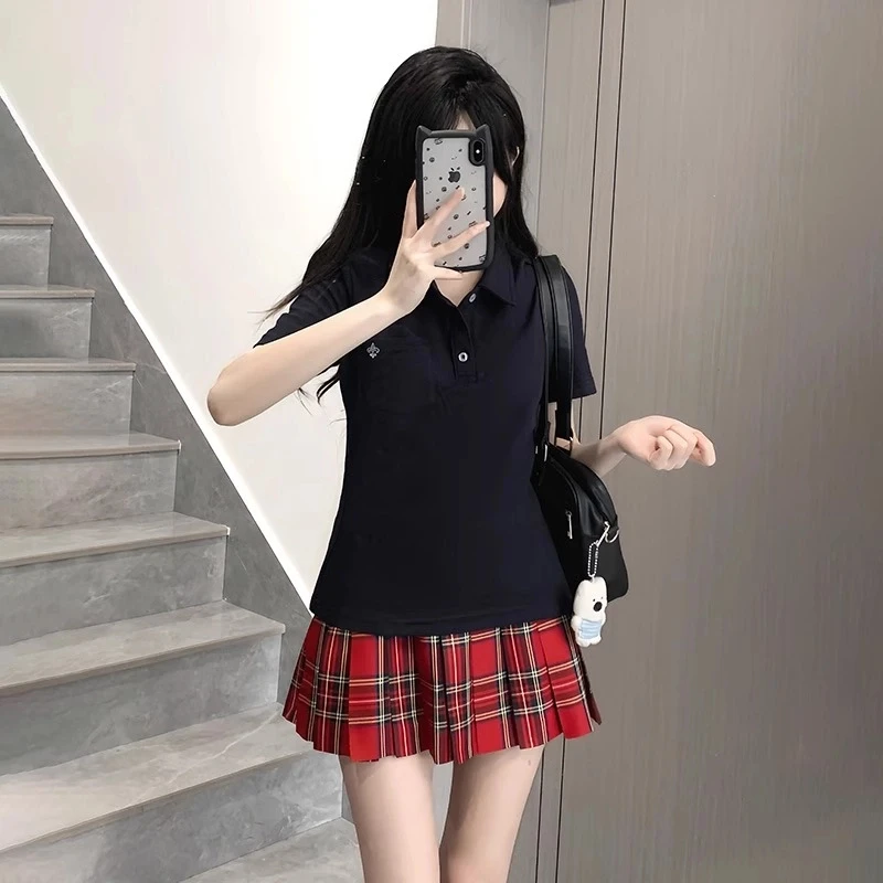 狗皮皮原创超值1+1polo衫女jk收腰显瘦制服夏季学院风校供感短袖